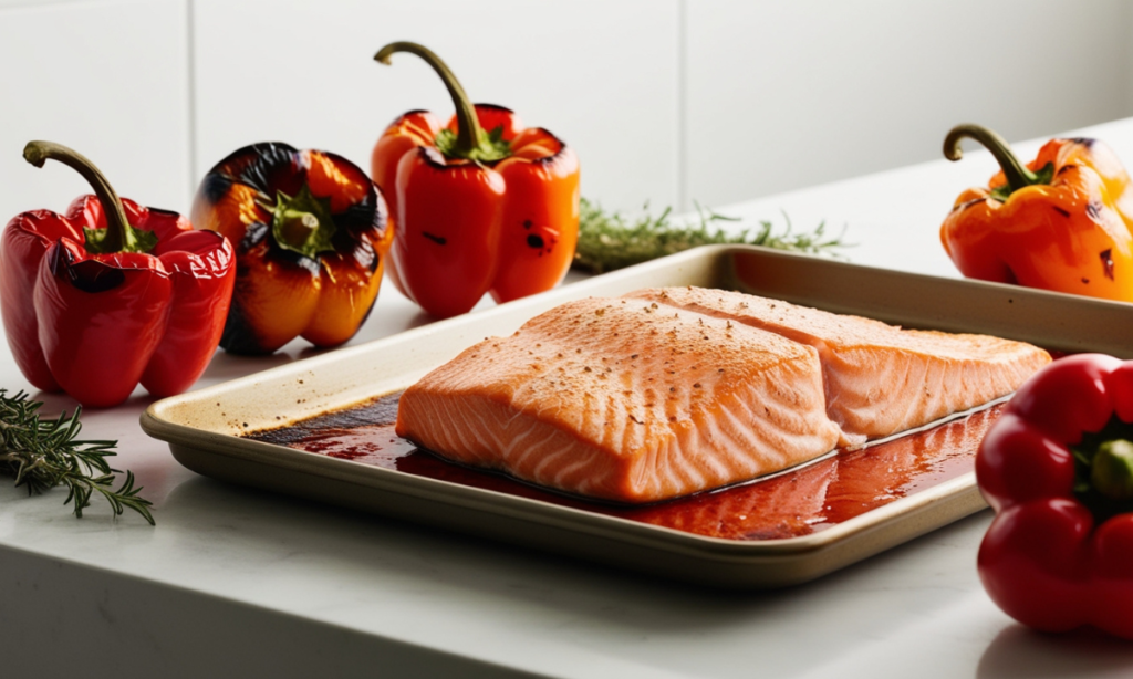 Sheet Pan Salmon with Roasted Red Peppers